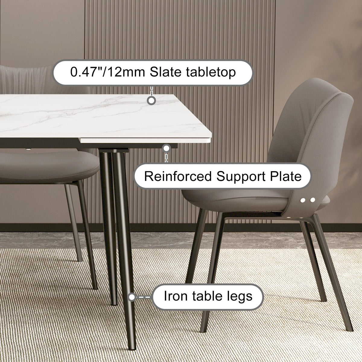 Extendable Sintered Stone Dining Table, White, Seats 6–10 — product view 3