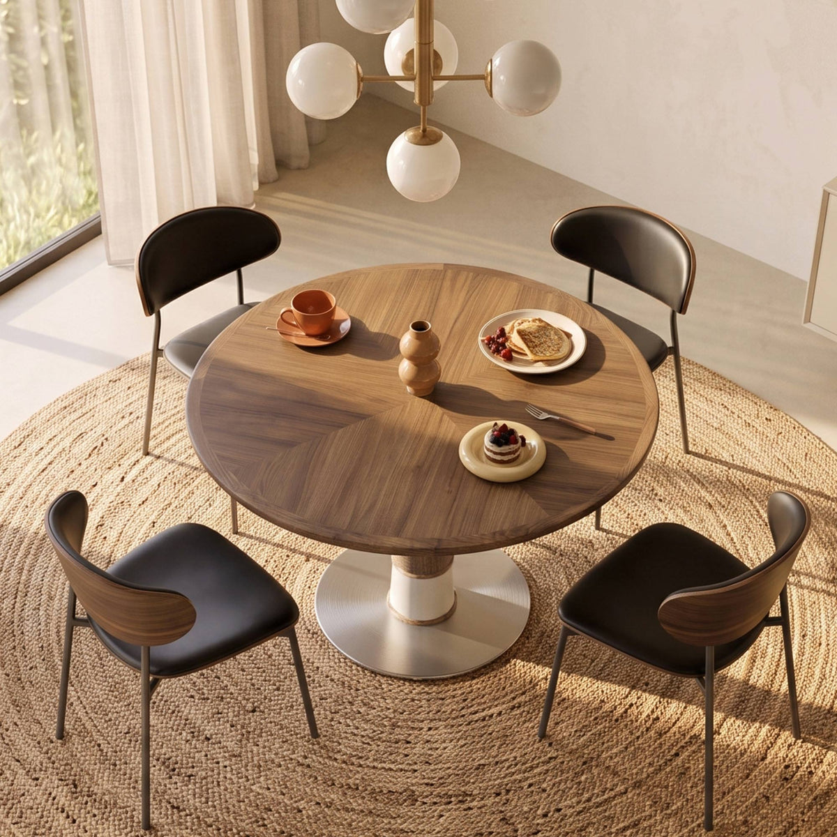 Modern Round Walnut Dining Table, 47 in., Seats 4 — product view 5