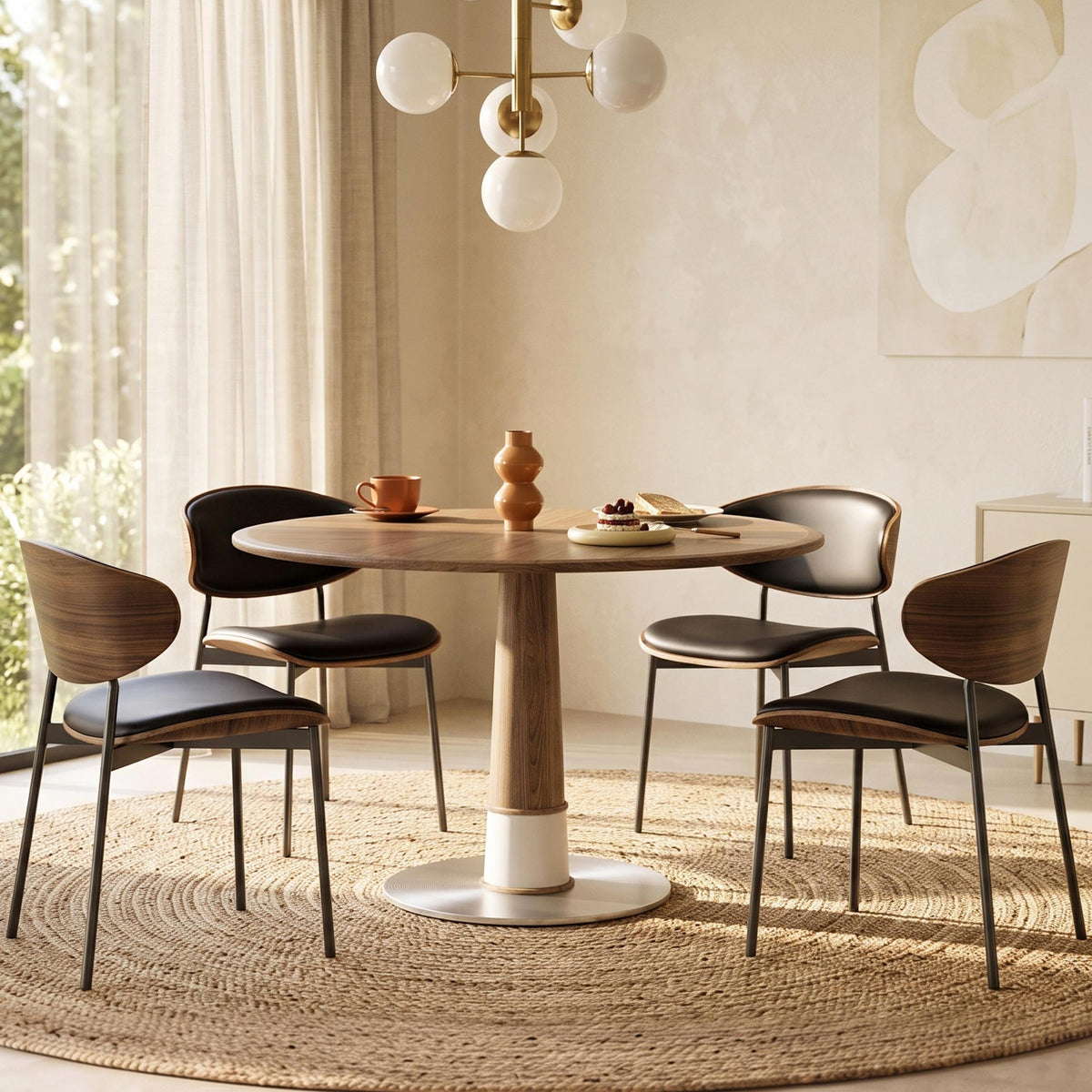 Modern Round Walnut Dining Table, 47 in., Seats 4 — product view 2