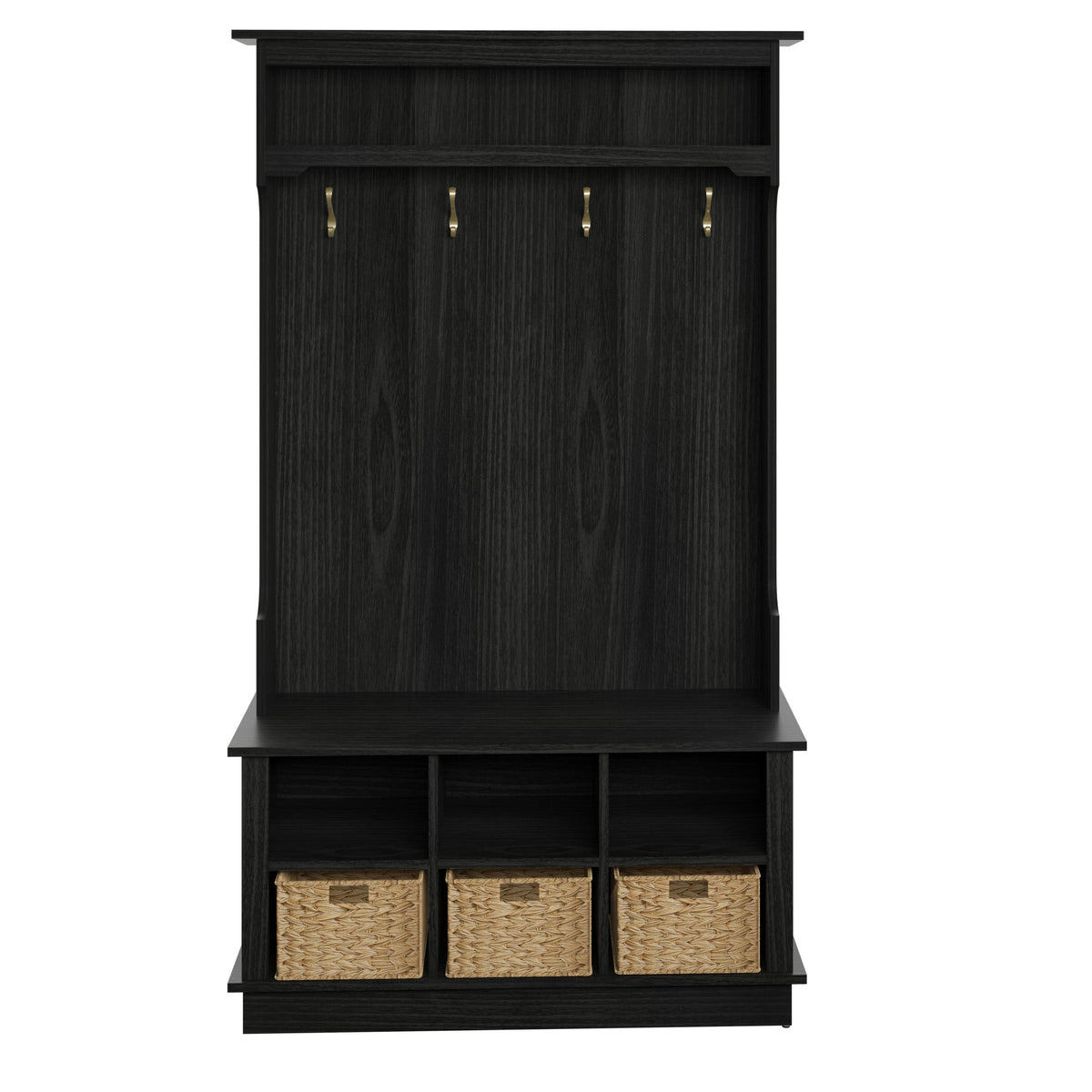 Entryway Hall Tree with Baskets and Open Storage, Black — product view 3