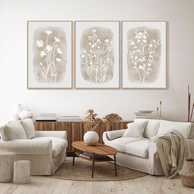 Neutral Wildflower Framed Canvas Wall Art — 3 Panels, 16 × 24 in. — product view 5