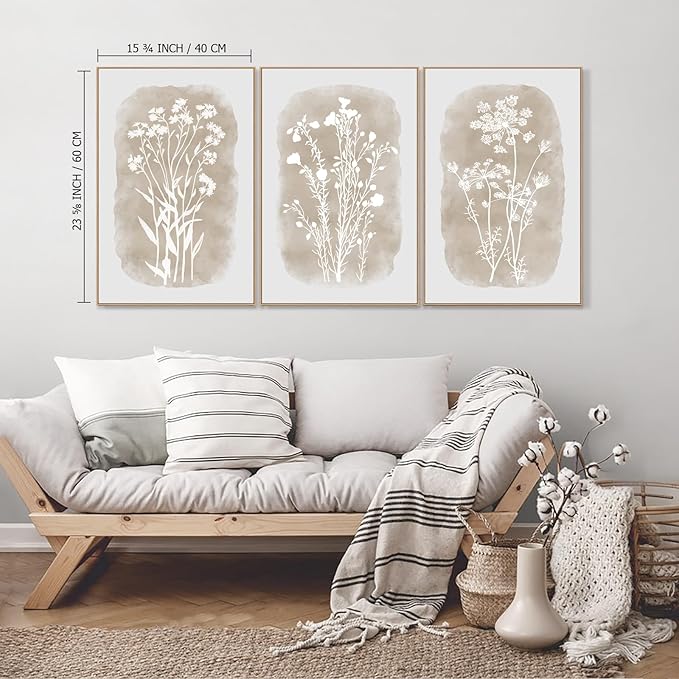 Neutral Wildflower Framed Canvas Wall Art — 3 Panels, 16 × 24 in. — product view 2