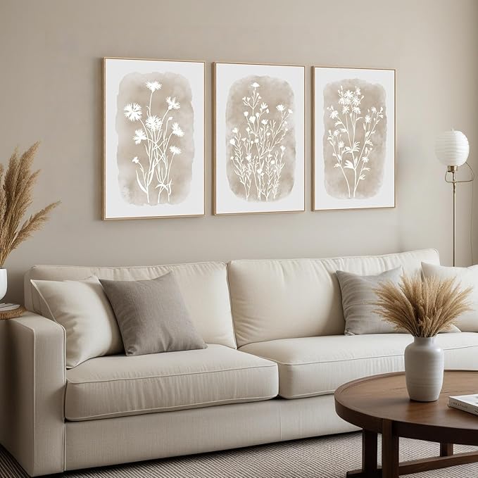 Neutral Wildflower Framed Canvas Wall Art — 3 Panels, 16 × 24 in. — product view 4