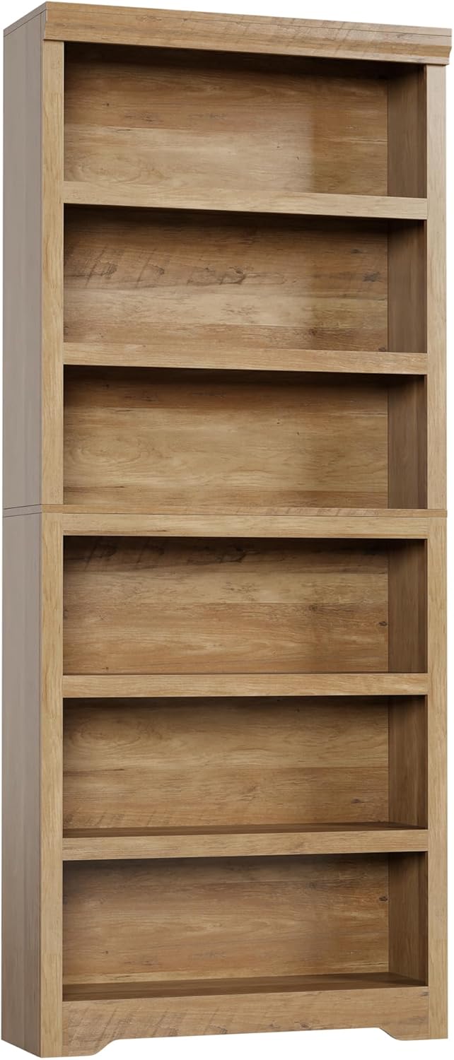Six-Tier Farmhouse Bookcase, Natural Wood Finish, 74.8in — product view 5