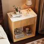 Fluted Nightstands with Faux-Marble Tops, Oak, Set of 2 — product view 3