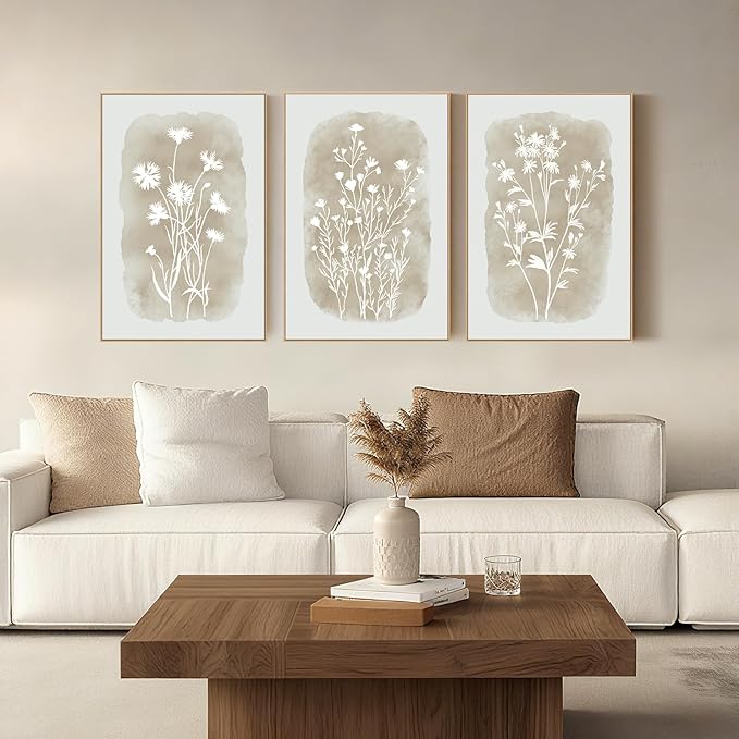 Neutral Wildflower Botanical 3-Panel Wall Art