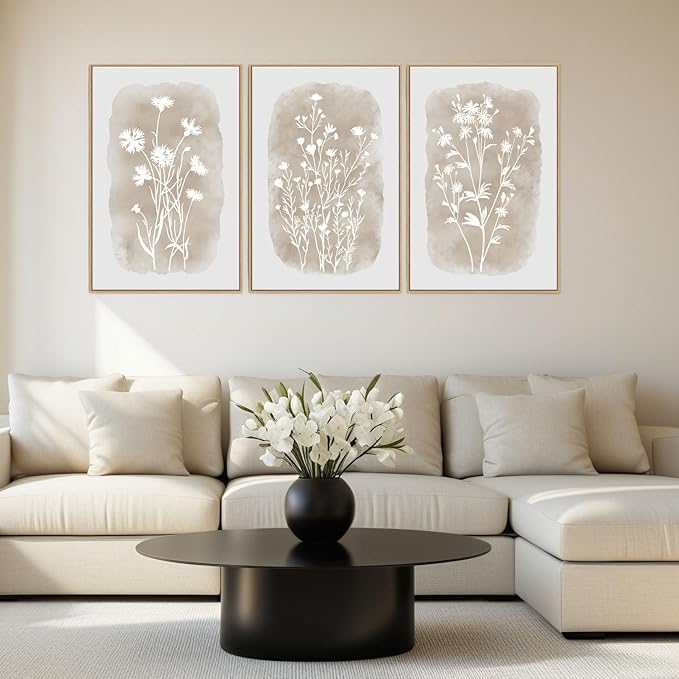 Neutral Wildflower Framed Canvas Wall Art — 3 Panels, 16 × 24 in. — product view 3