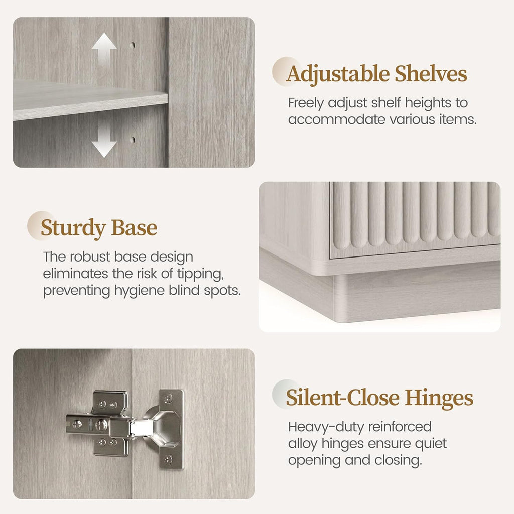 Fluted Four-Door Sideboard, Light Finish, 55.59in — product view 5