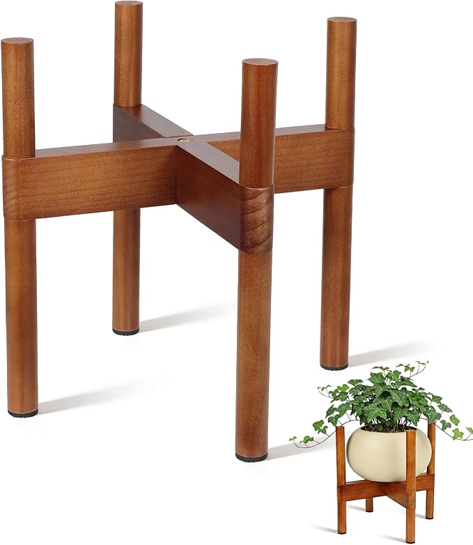 Wood Plant Stand Indoor Mid-Century Modern 2-Height