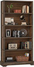 5-Tier Solid Wood Bookcase - Floor Standing Open Shelf 65in