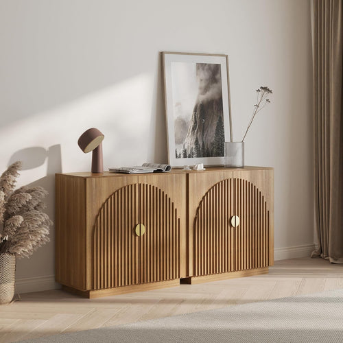 Arched Fluted Sideboard Cabinets, Brown, Set of 2 — product view 2