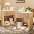 Modern Fluted Nightstand Set of 2 - Marble Top with Drawer