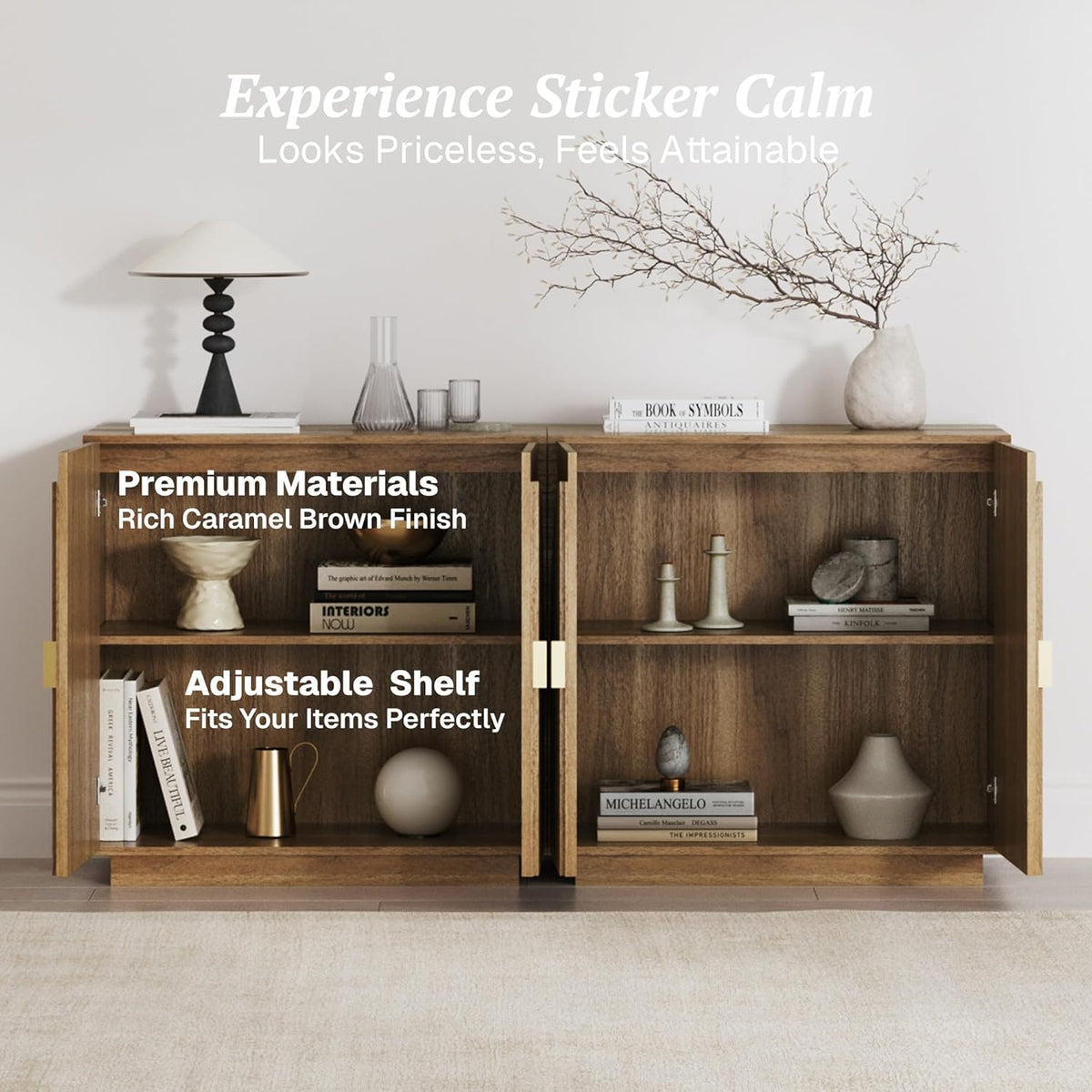 Arched Fluted Sideboard Cabinets, Brown, Set of 2 — product view 3