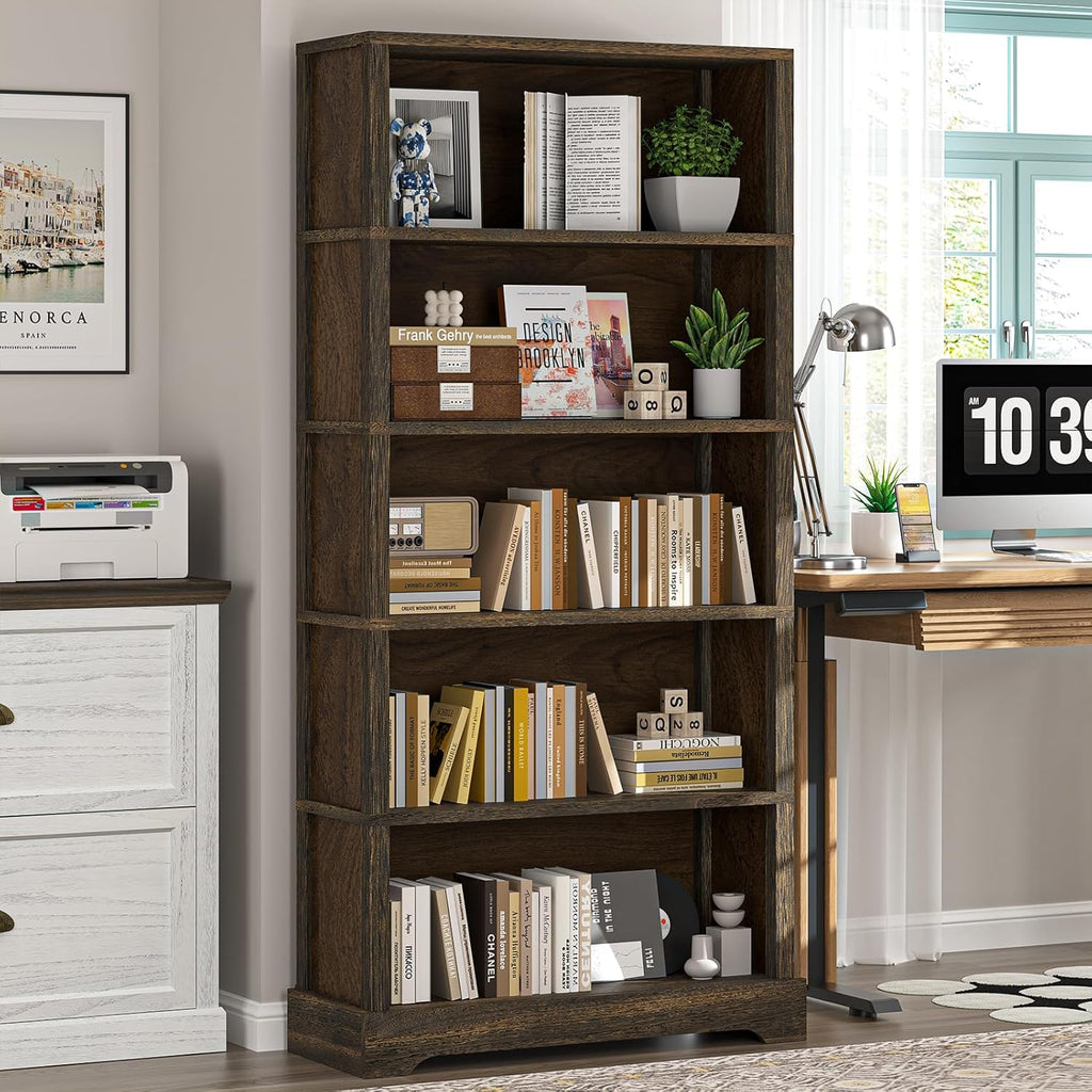 Five-Tier Open Bookcase, Dark Wood Finish, 65.2in — product view 2