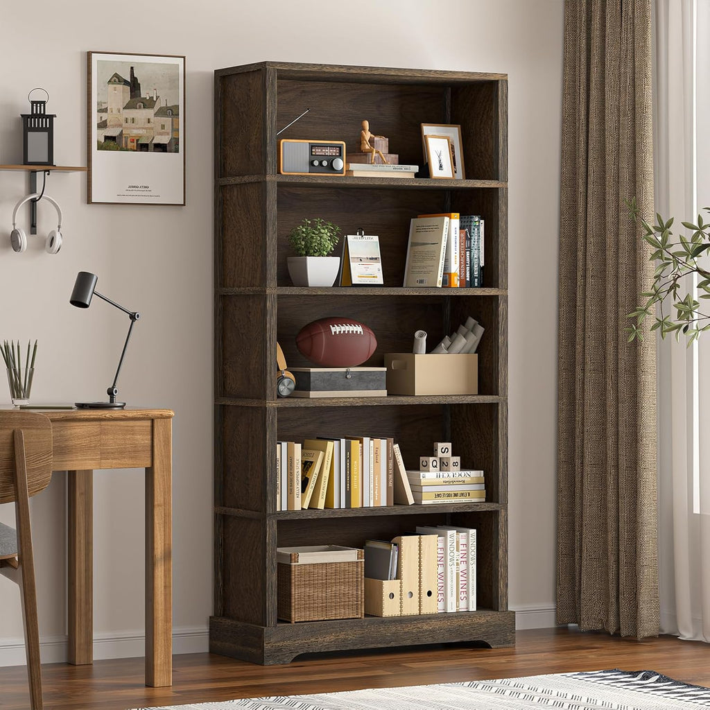 Five-Tier Open Bookcase, Dark Wood Finish, 65.2in — product view 5