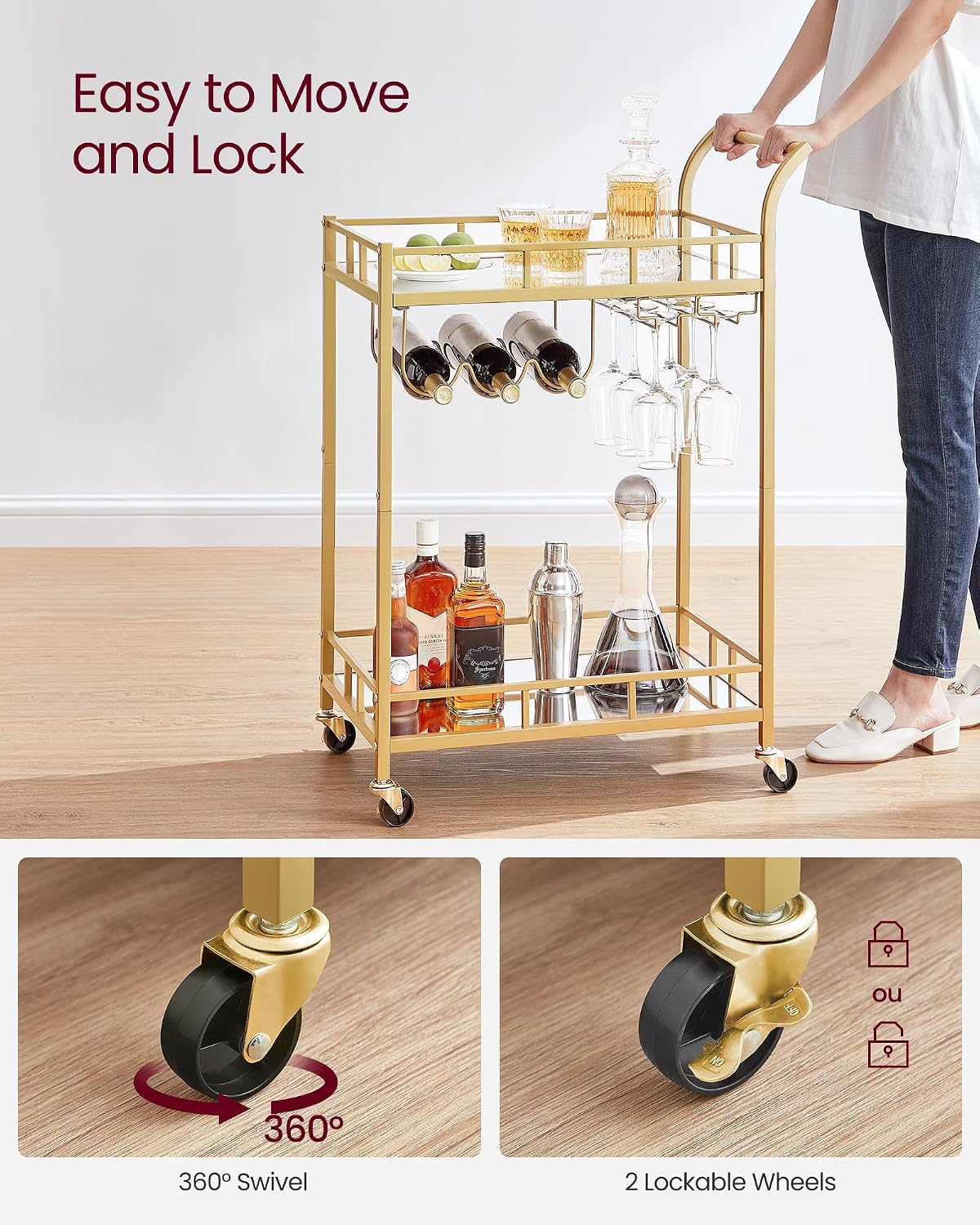 VASAGLE Mirrored Bar Cart, Gold, 26in — product view 4