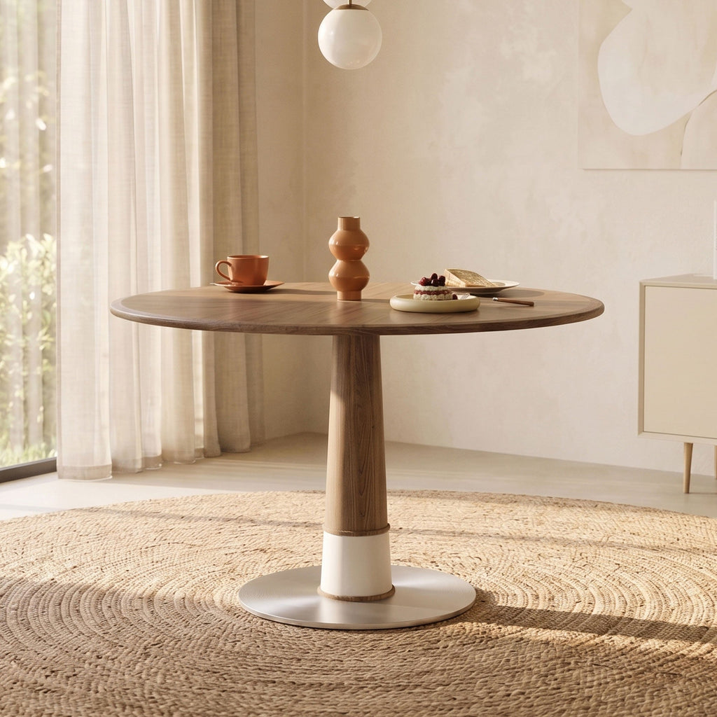 Modern Round Walnut Dining Table, 47 in., Seats 4 — product view 3