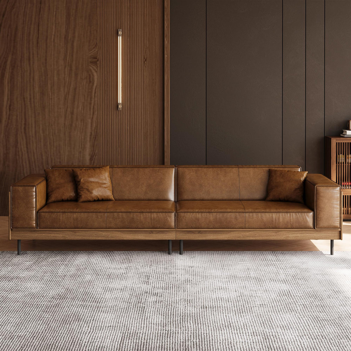 Modern Four-Seat Sofa in Brown Faux Leather — product view 5
