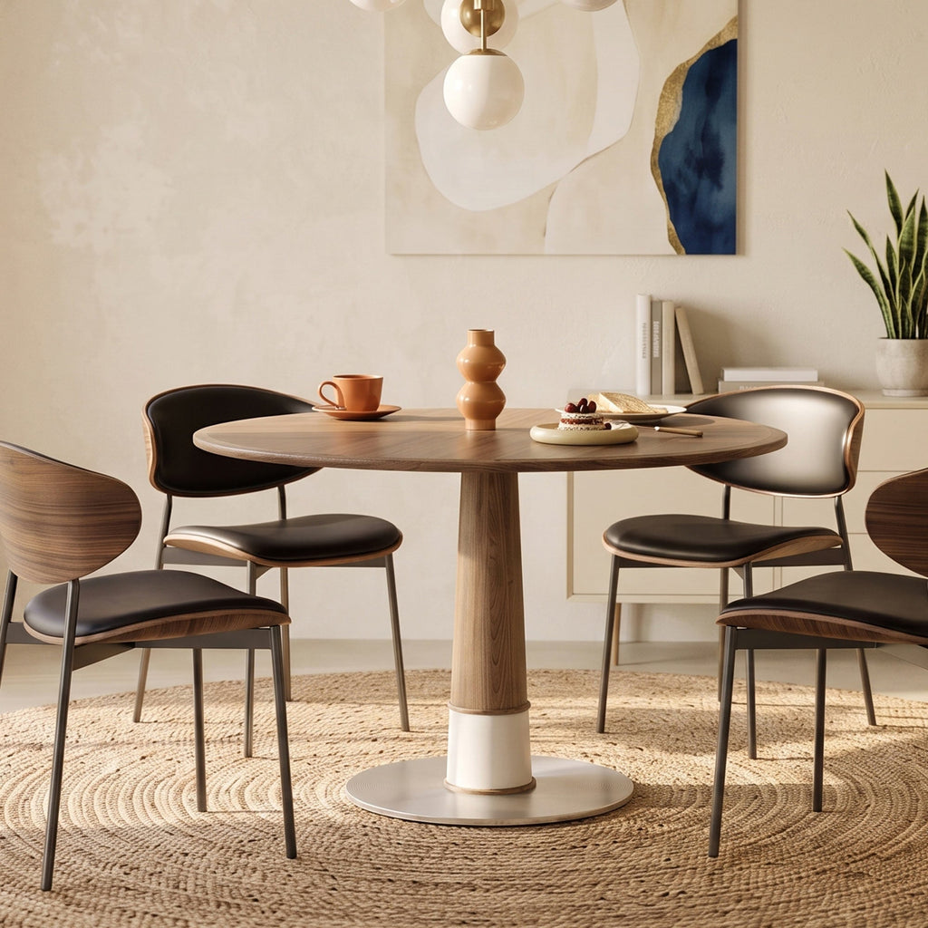 Modern Round Walnut Dining Table, 47 in., Seats 4 — product view 4