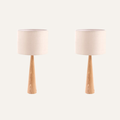 Natural Solid Wood Table Lamp - Set of 2 with Linen Shade
