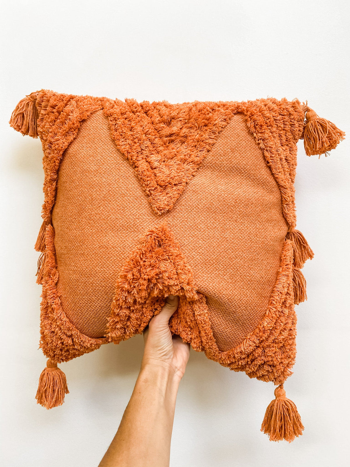 Cotton Tassel Pillow Cover, Rust — product view 2