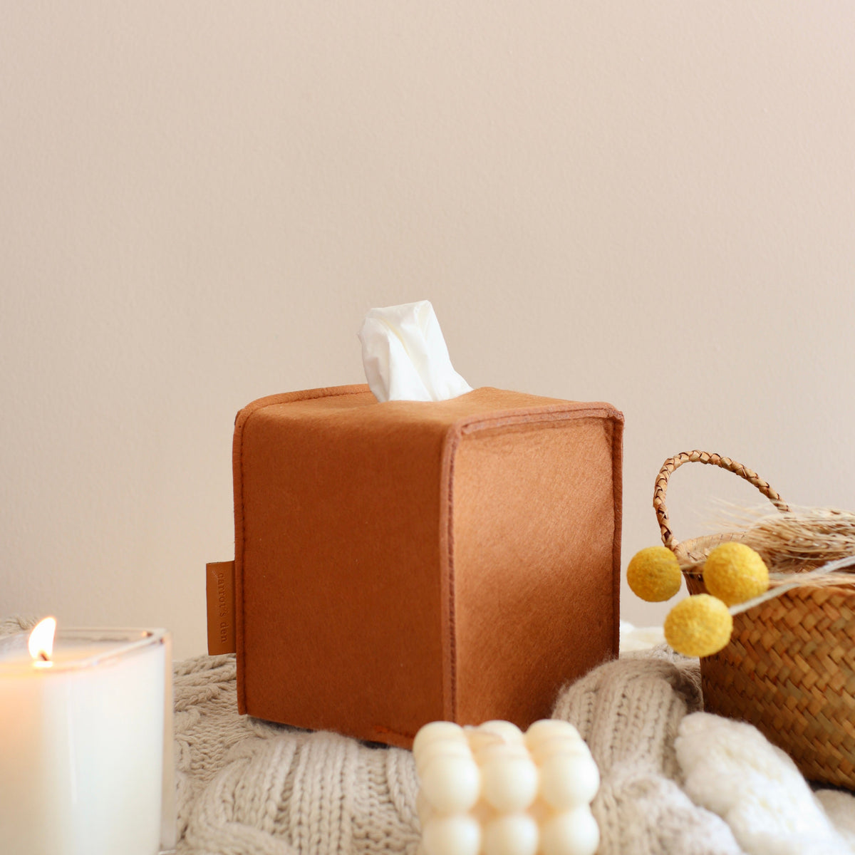 Square Felt Tissue Box Cover, British Tan — product view 2
