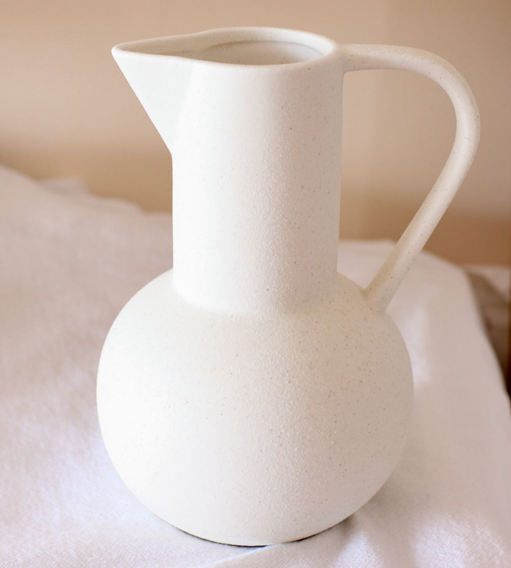 White Ceramic Pitcher Vase in Minimalist Nordic Style — product view 5