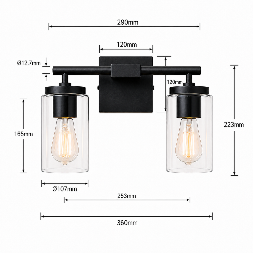 Meridian 2-Light Vanity Light, Matte Black — product view 2