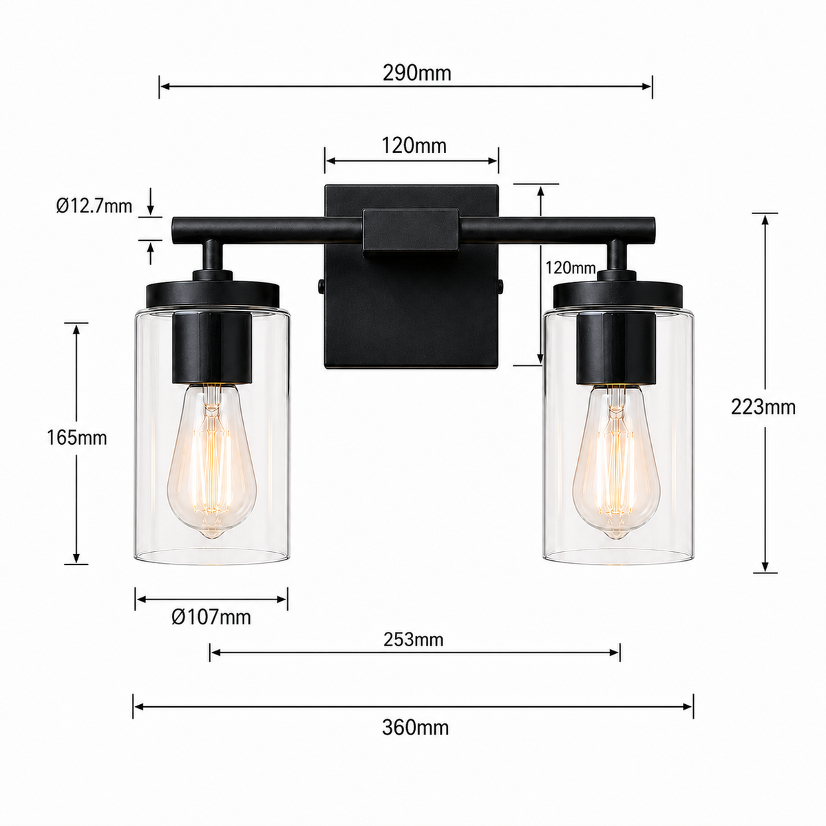 Meridian 2-Light Vanity Light, Matte Black — product view 2