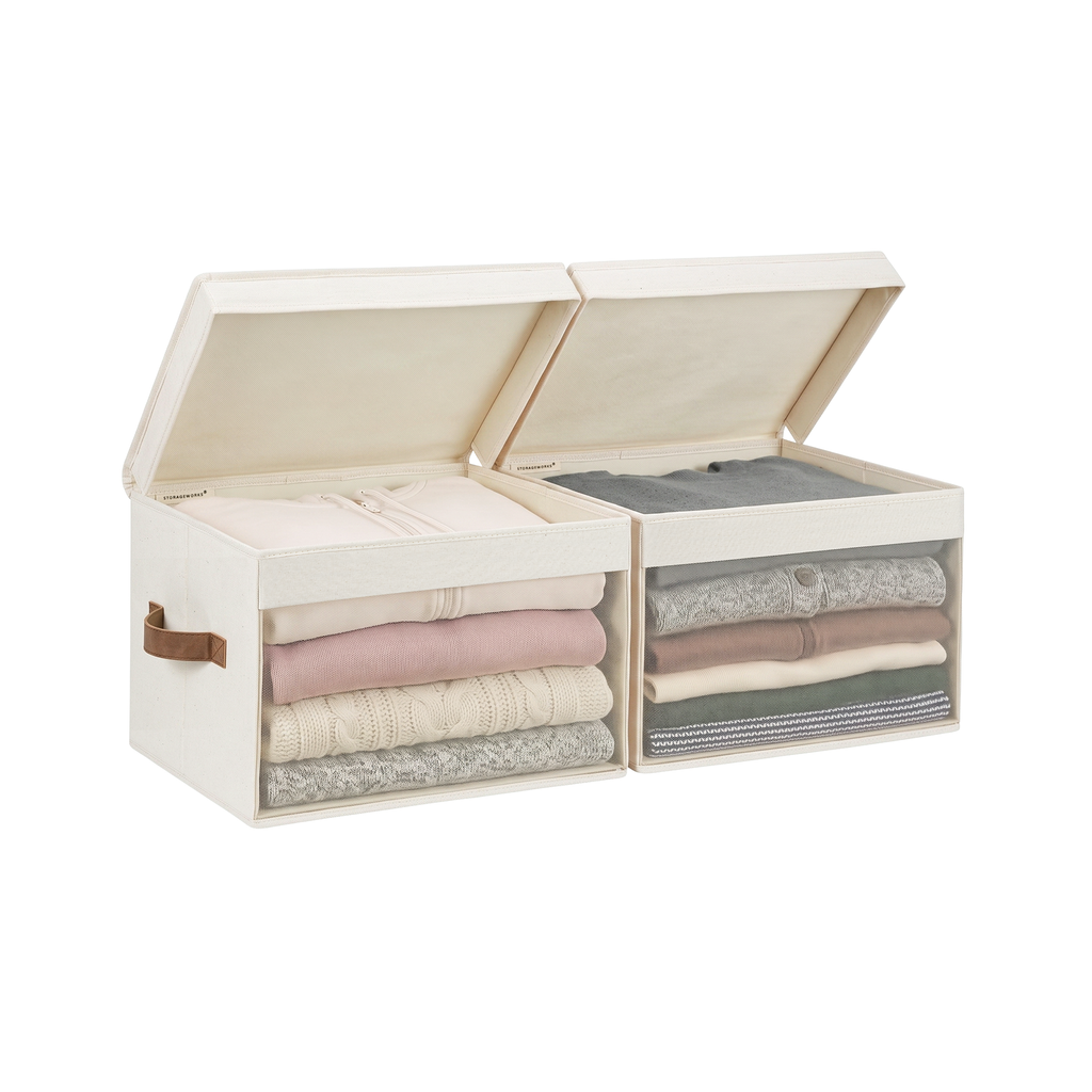 Fabric Storage Bin with Quick-View Mesh Window — Set of 2
