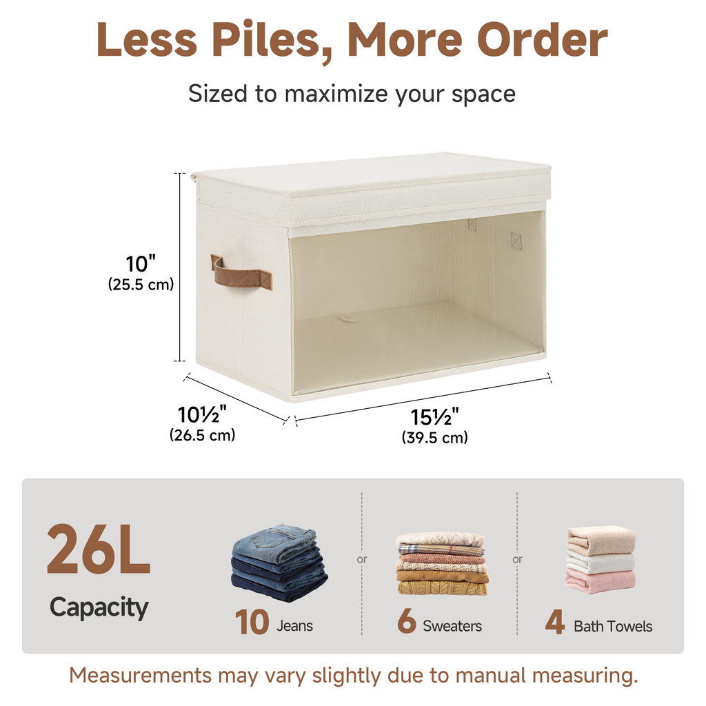 Mesh-Window Fabric Storage Bins, Beige, Set of 2 — product view 3