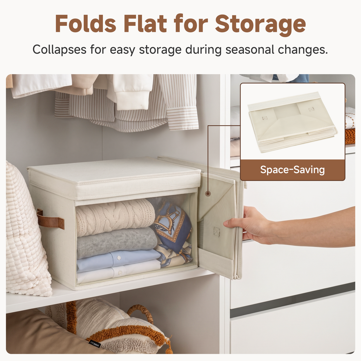 Mesh-Window Fabric Storage Bins, Beige, Set of 2 — product view 5