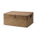 Flat Seagrass Wicker Basket with Lid and Built-In Handles