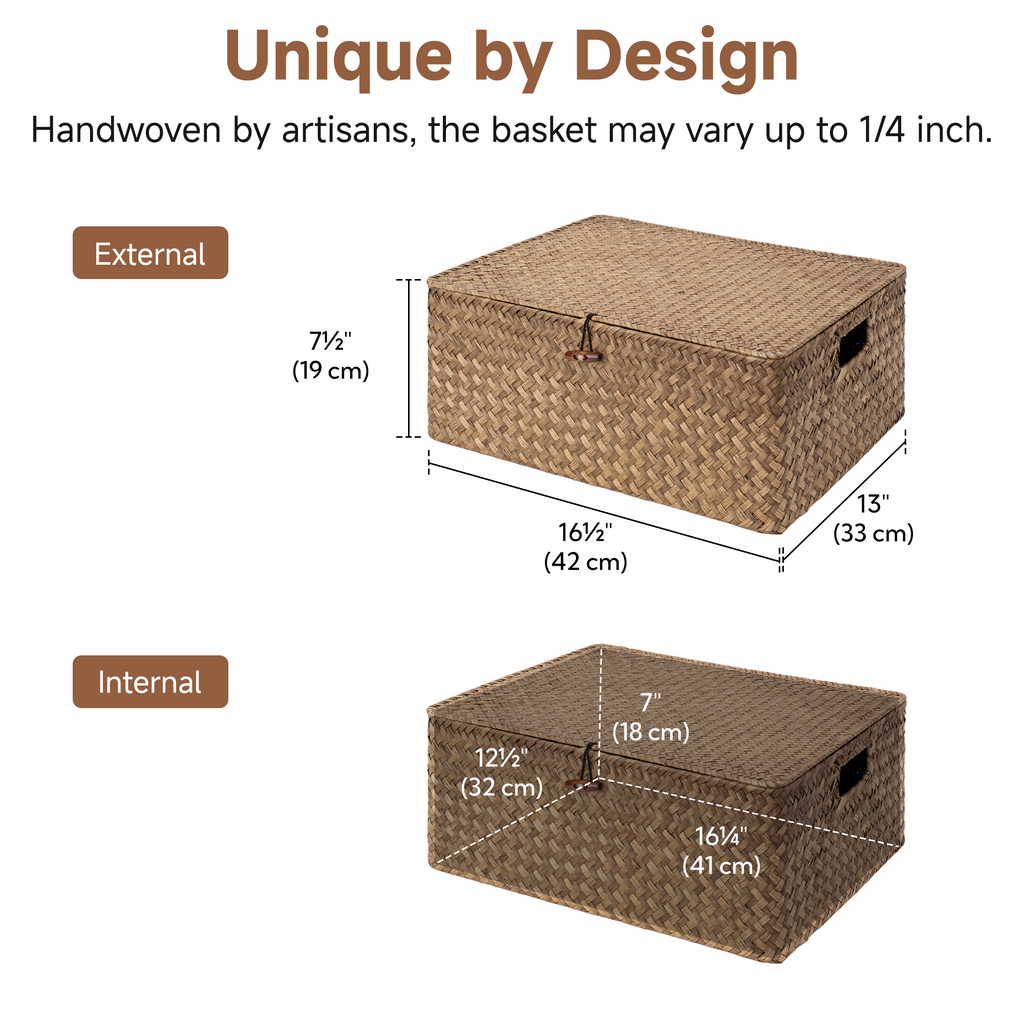 Lidded Flat Seagrass Storage Basket, Jumbo — product view 3