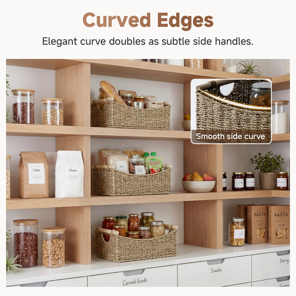 Curved Seagrass Basket with Wood Handles, Extra Large — product view 4