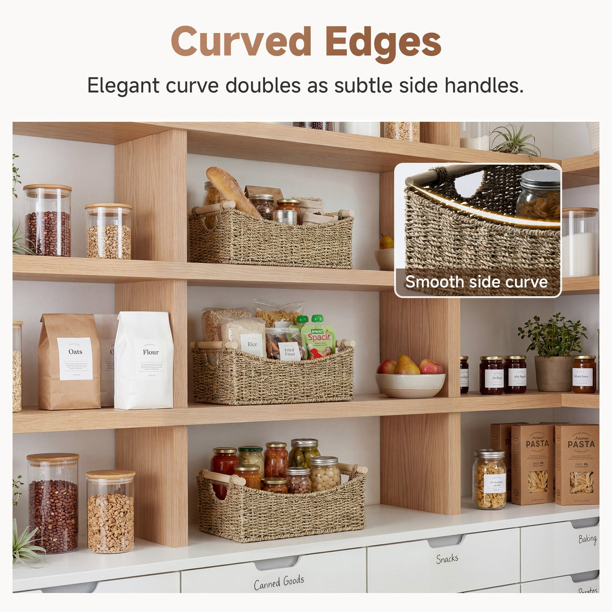 Curved Seagrass Basket with Wood Handles, Extra Large — product view 4