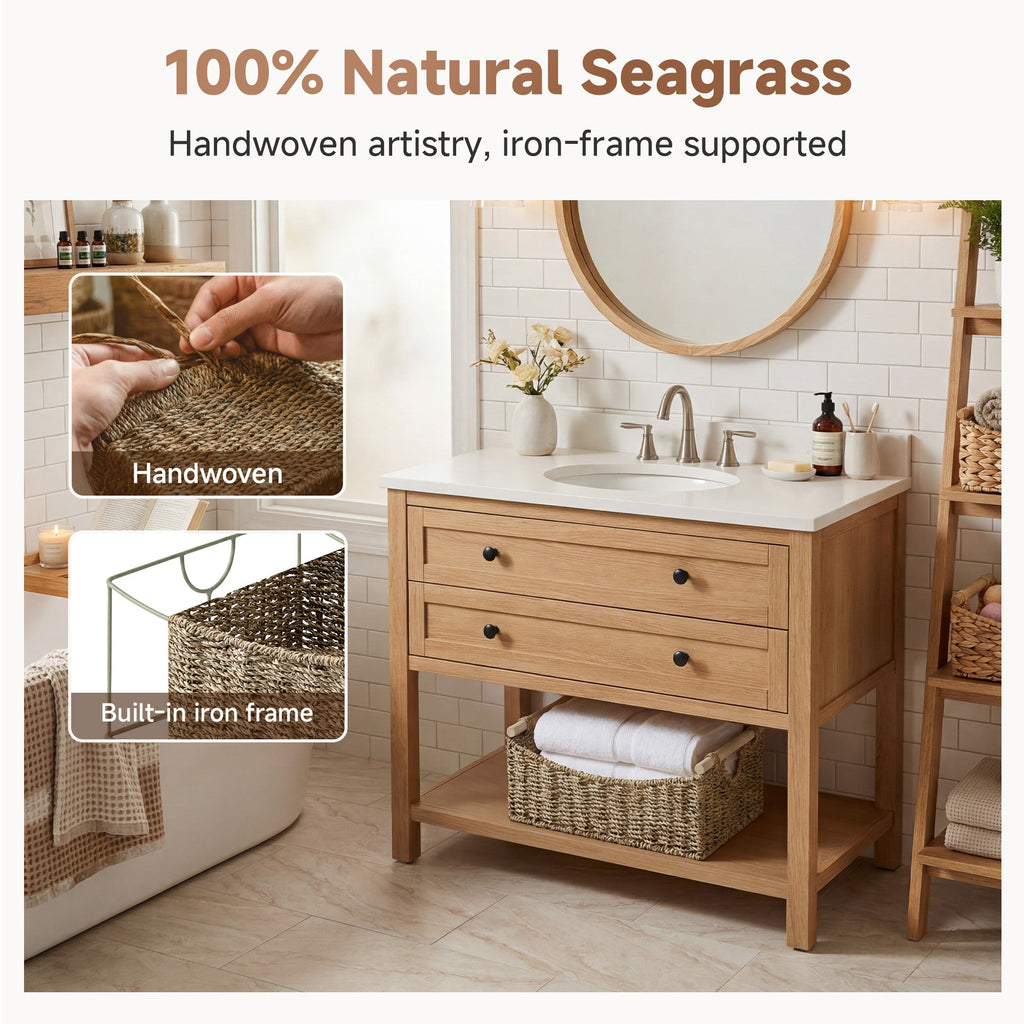 Curved Seagrass Basket with Wood Handles, Extra Large — product view 5