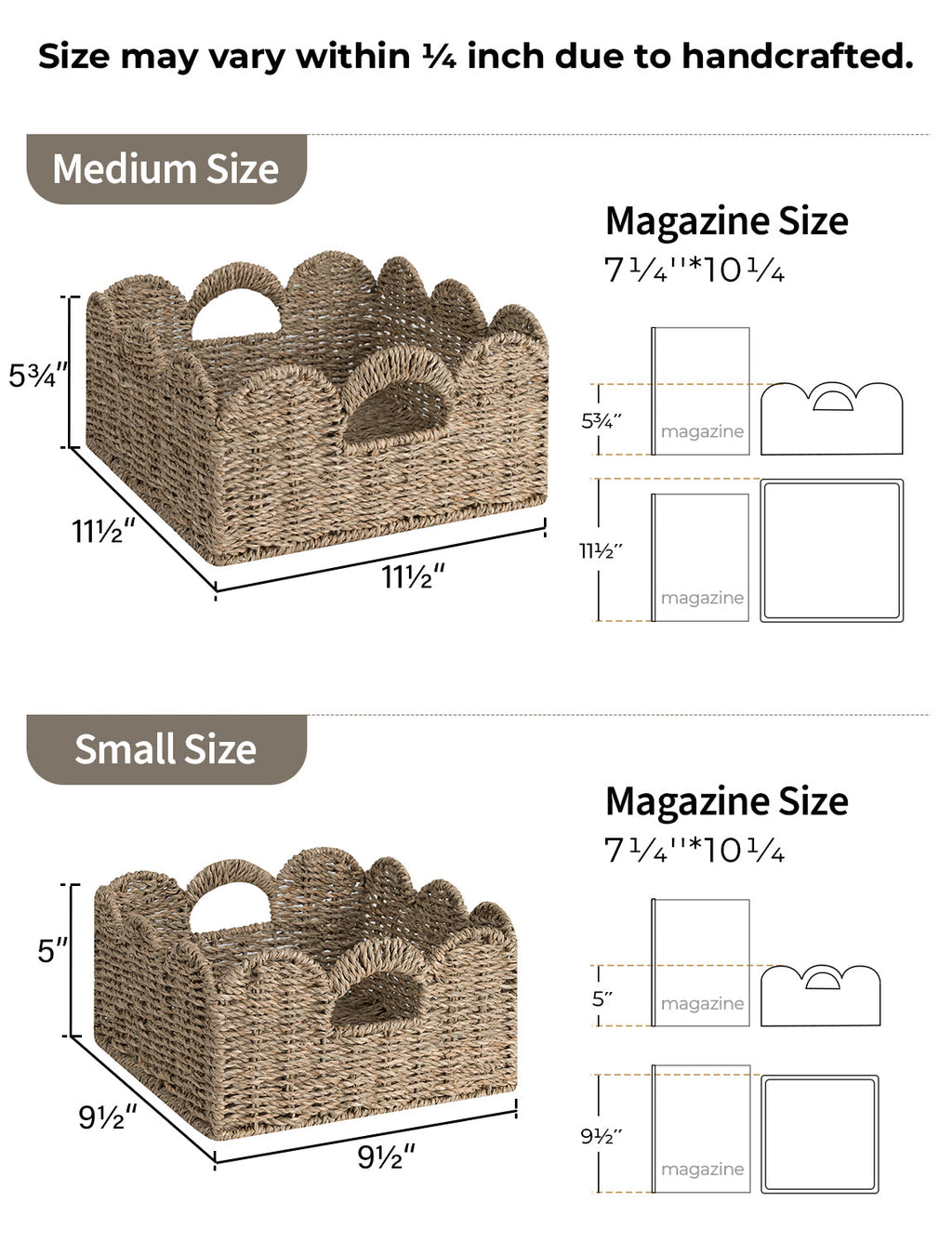 Square Scalloped Seagrass Baskets, Set of 2 — product view 2