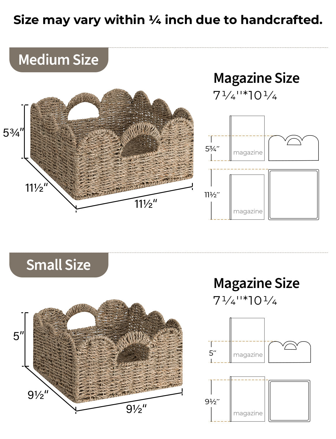 Square Scalloped Seagrass Baskets, Set of 2 — product view 2