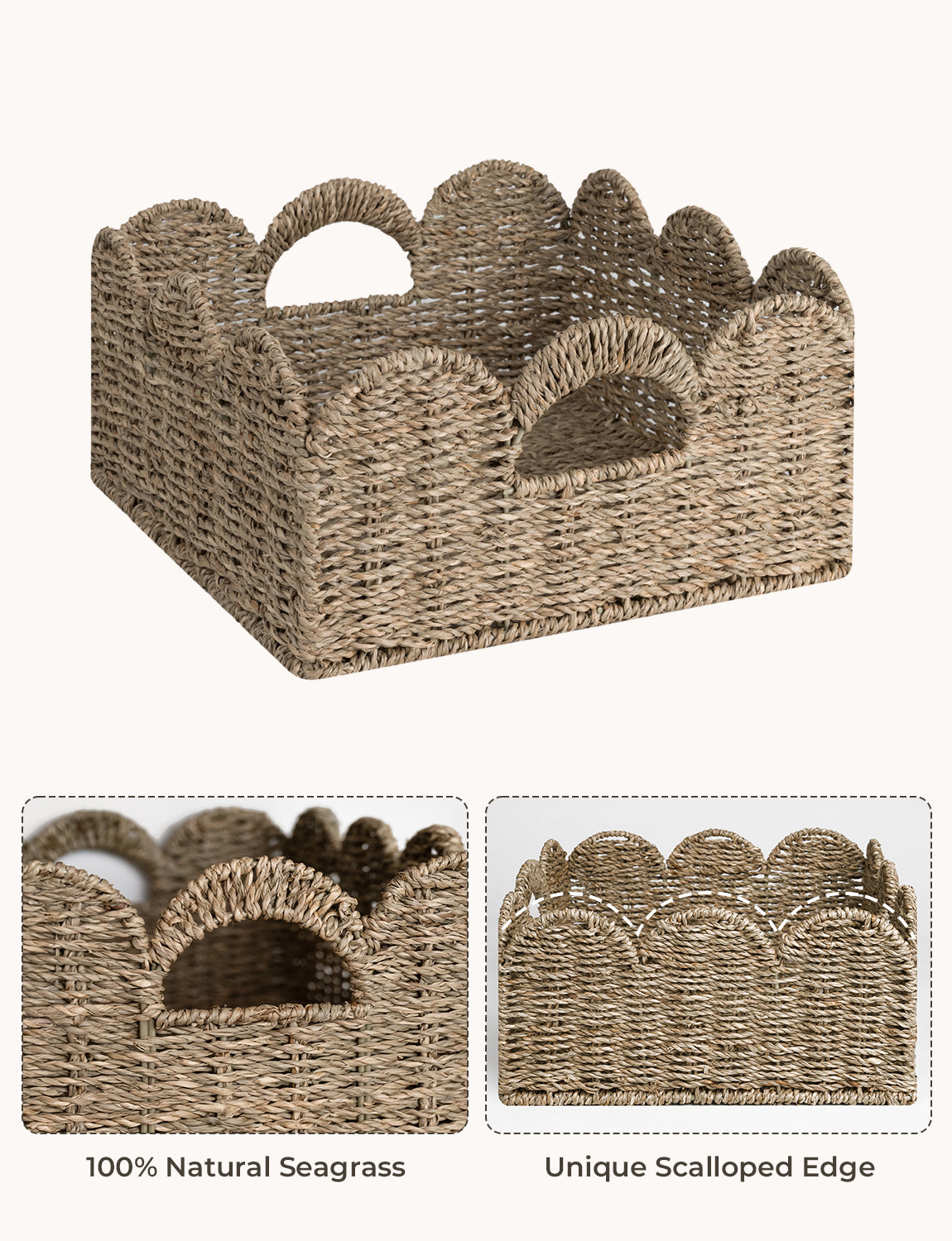 Square Scalloped Seagrass Baskets, Set of 2 — product view 3