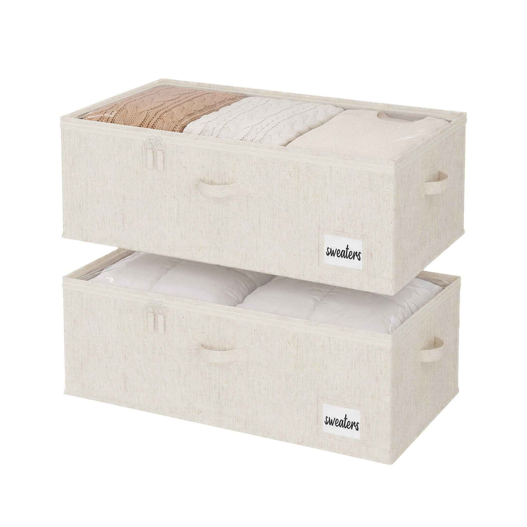 Rustic Linen Underbed Storage Container with Lid — Set of 2