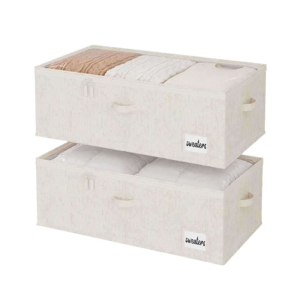 Rustic Linen Underbed Storage Container with Lid — Set of 2