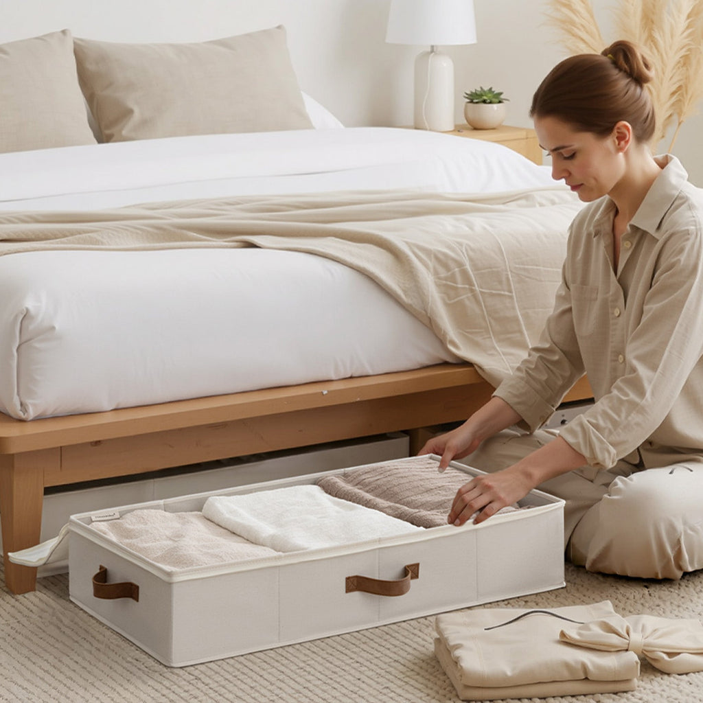 Under-Bed Storage Bins with Label Holders, Medium Beige, Set of 2 — product view 2