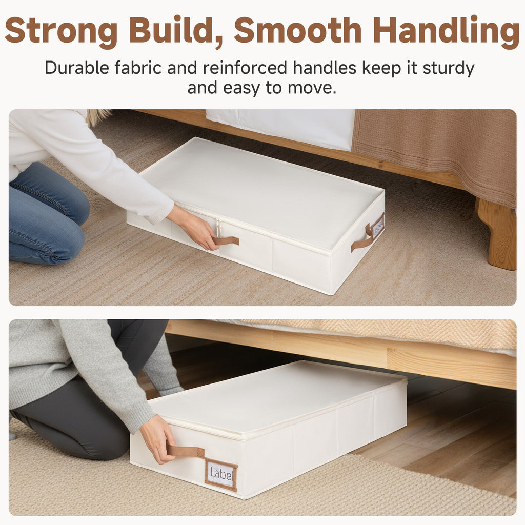 Under-Bed Storage Bins with Label Holders, Medium Beige, Set of 2 — product view 4