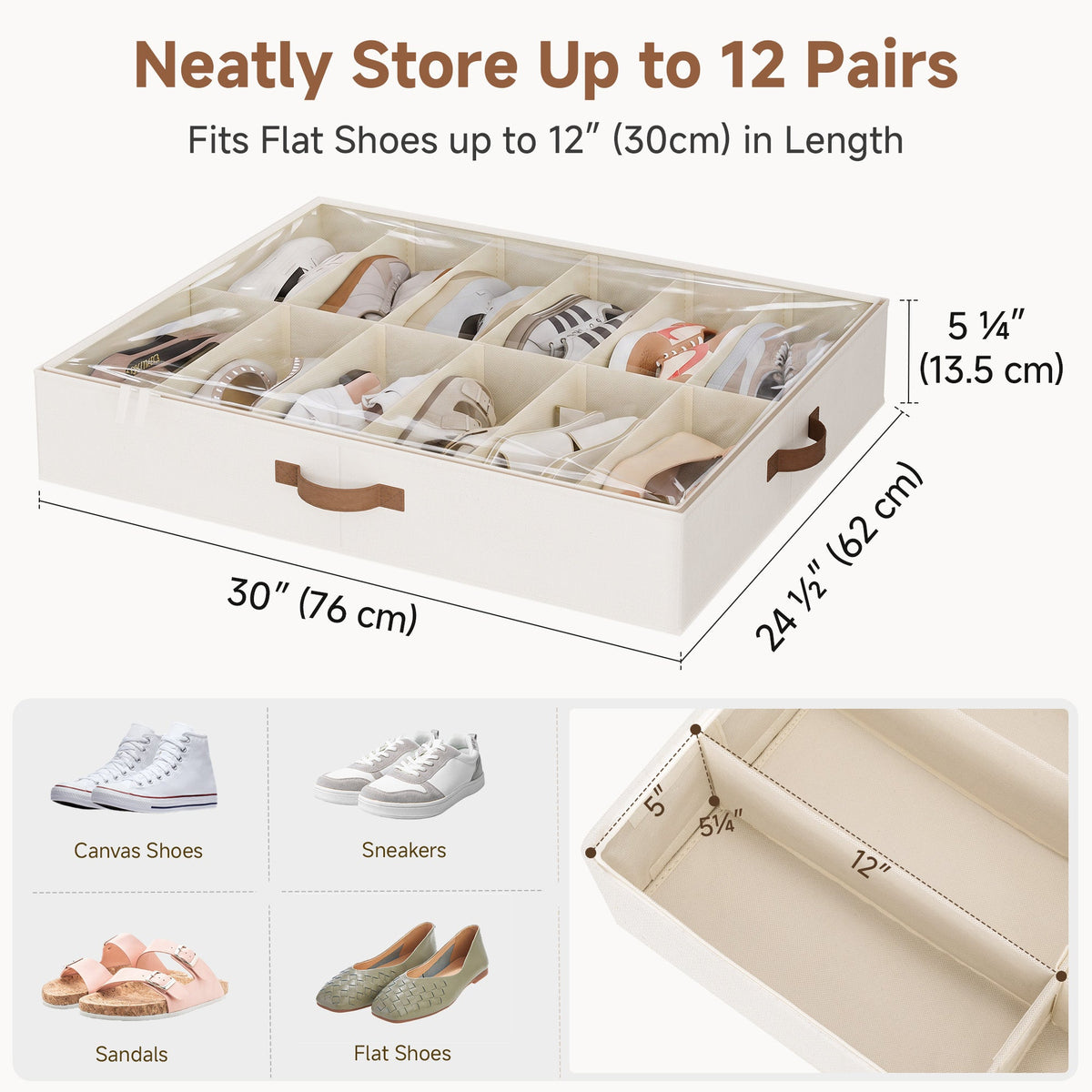 Under-Bed Shoe Organizers, Beige, Set of 2 — product view 2