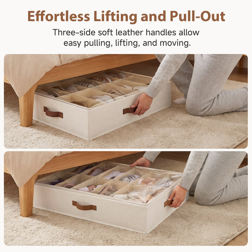Under-Bed Shoe Organizers, Beige, Set of 2 — product view 3