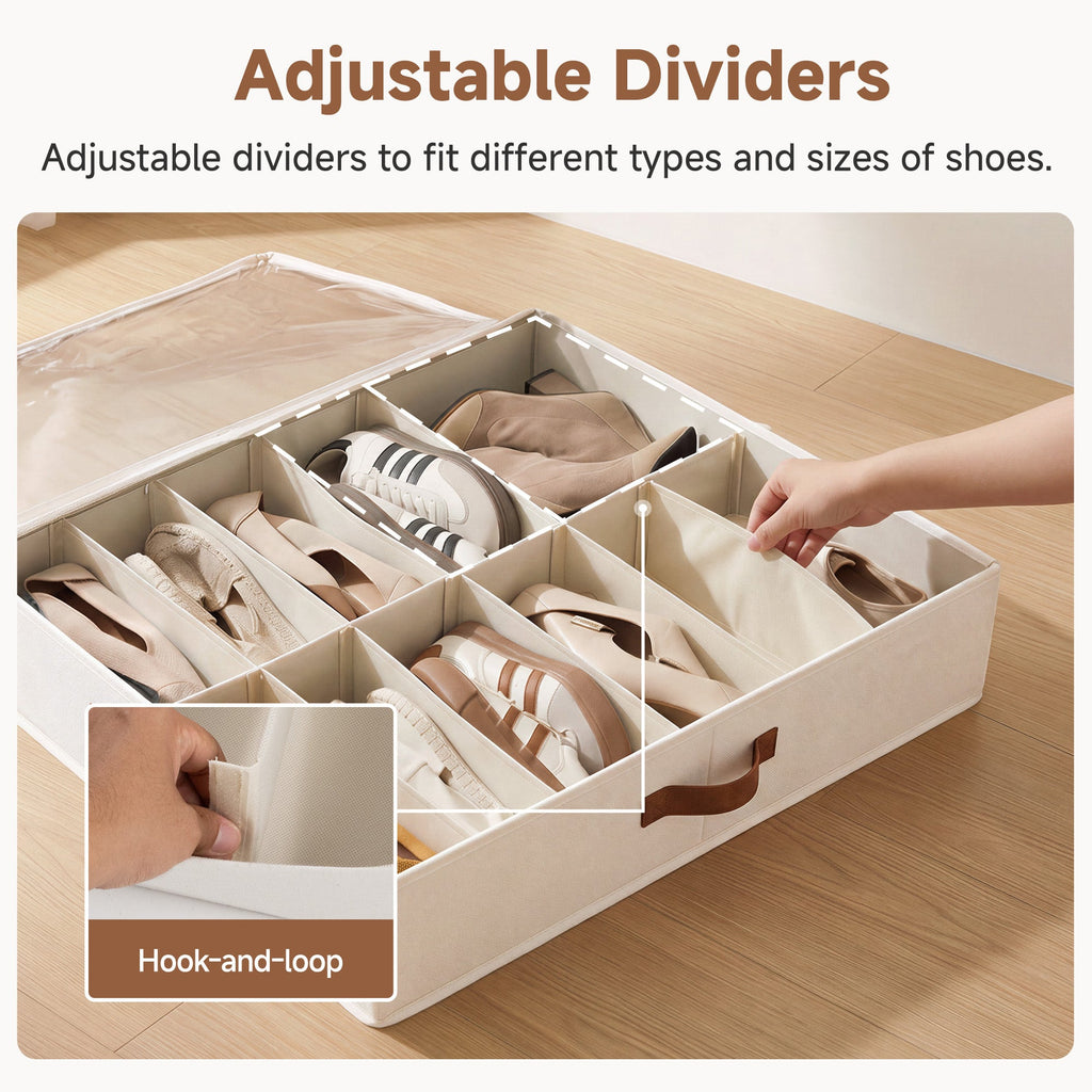 Under-Bed Shoe Organizers, Beige, Set of 2 — product view 5