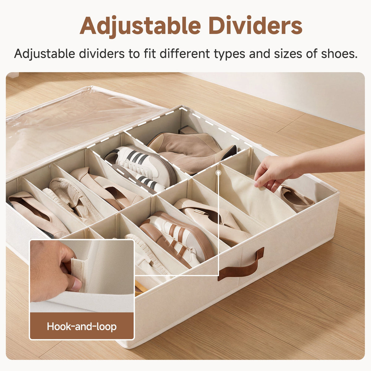 Under-Bed Shoe Organizers, Beige, Set of 2 — product view 5