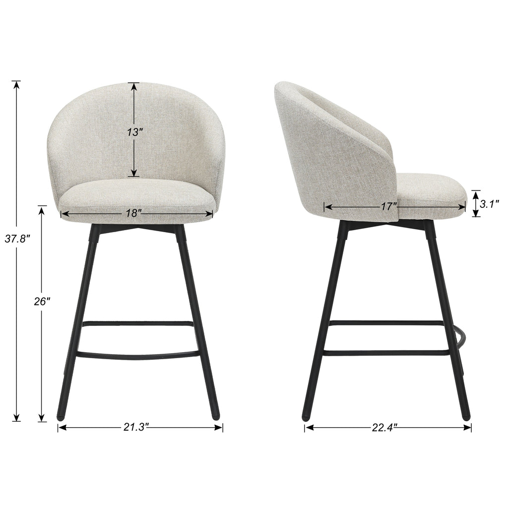 Upholstered Swivel Counter Stools, Beige, Set of 2 — product view 5