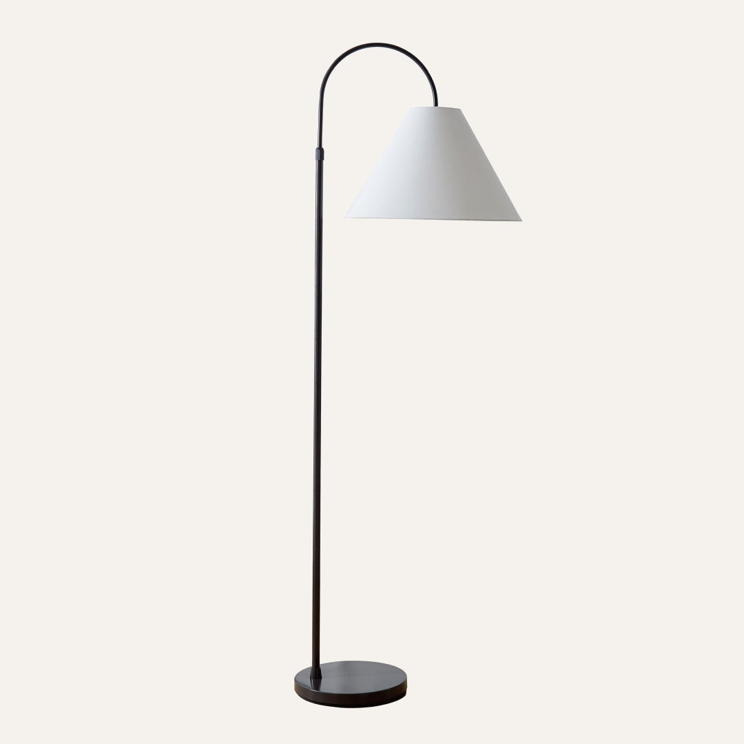 Arcadia Adjustable Arc Floor Lamp - Matte Bronze with Linen Shade 65in